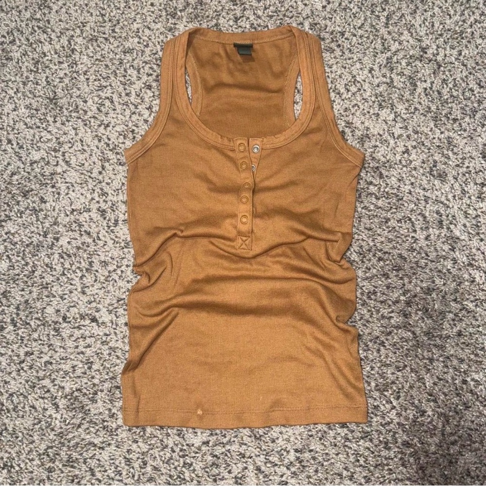 wild fable Ribbed Henley Tank Top - Caramel Brown